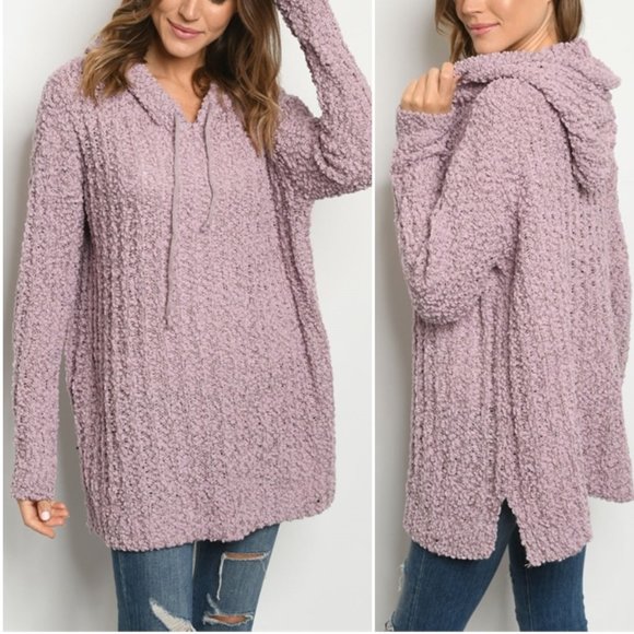 Trend Setter Diva Boutique Sweaters - POPCORN KNIT PULLOVER HOODED LILAC SWEATER